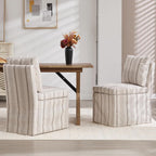 Upholstered Dining Chairs Set of 6 Slipcovered Armless Dining Chair with Solid Wood Legs, Soft Padded Upholstered Side Chair for Dining/Living/Readin Room, Banquet, Khaki Stripe