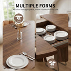 HIPIHOM 43.3"-59" Expandable Round Dining Table, Modern Walnut Kitchen Table, Space Saving Mid-Century Extendable Table for Dining Room