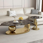 Modern Coffee Table Set of 2 - Stylish Black & Gold Oval Nesting Tables for Living Room, Contemporary Center & Side Table, 47" + 18" Cocktail Table Combo