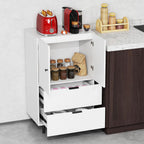 LOKO Buffet Cabinet with 2 Drawers, 2-Door Serving Cupboard with Raised Metal Legs, Modern Floor Coffee Bar Station, Buffet Table Display Cabinet for Living Room, Dining Room, Kitchen, White