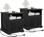 MUUEGM End Table Set of 2 Large Side Table 24" Farmhouse Nightstands with Charging Station Wood Bedside Night Stands with Adjustable Storage Shelf for Living Room, Bedroom