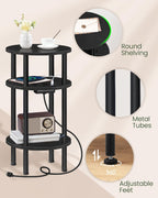 CHOEZON Small Round Side Table with Charging Station, 3-Tier Round End Table for Small Spaces, Nightstand for Living Room, Bedroom, Black TBZ06UBB