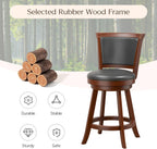 Bar Stools Set of 2, Farmhouse 24" Counter Height Barstools, Brown | Upholstered Leather Cushion&Backrest, Solid Wood Legs & Footrest, 360-degree Swivel Seat