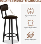 Recaceik Pub Dining Table Set for 2, Table and Bar Stools with 3 Storage Shelves, MDF Board & PU Leather Backrest Chairs, 3 Piece Dining Set for Small Space, Apartment, Kitchen Island, Brown