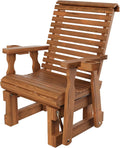 Amish Casual Heavy Duty 600 Lb Roll Back High Back Treated Glider Chair with Cupholders (Oak Stain)