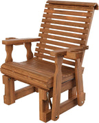 Amish Casual Heavy Duty 600 Lb Roll Back High Back Treated Glider Chair with Cupholders (Oak Stain)