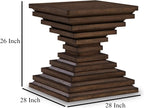Benjara Reem Side End Table, Square Geometric Hourglass, 28 Inch Dark Brown