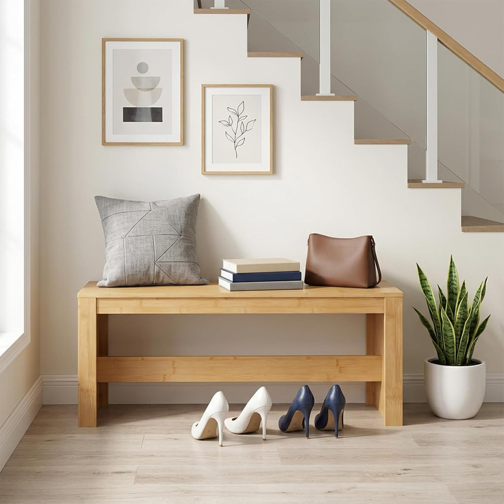 MAHANCRIS Entryway Shoe Rack Bench, 35.4 Inch Bamboo Dining Bench, Table Bench for Living & Dining Room, Kitchen, Bedroom, Bathroom, Hallway, Natural TBNA0501