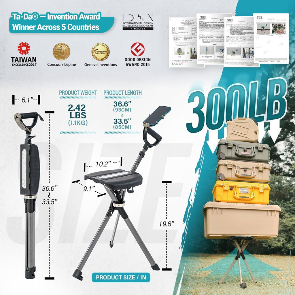 STEP2GOLD Ta-Da Chair Series 2 PRO, Portable Trekking Hiking Pole, Folding Walking Stick with Seat, Walking Cane with Chair, Foldable Chair, Lightweight Aluminum, Easy Carry and Storage, Anti-Slip