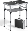 Anbte Folding Camping Table, 24"X 16" Adjustable Height Small Folding Table | Aluminum, with Carrying Handle, Lightweight, Portable Camping Table for Outdoor Indoor Picnic Beach BBQ Grill Patio (Black)