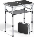Anbte Folding Camping Table, 24"X 16" Adjustable Height Small Folding Table | Aluminum, with Carrying Handle, Lightweight, Portable Camping Table for Outdoor Indoor Picnic Beach BBQ Grill Patio (Black)