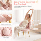 VINGLI Shell-Shaped Teddy Fleece Accent Vanity Chair with Back,Comfy Pink and Gold Desk Chair No Wheels,Cute Small Pearl Deco Pillow,Gift for Girls/Women,for Makeup,Office,Dining,Nail,Sewing,Bedroom