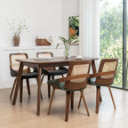 Set of 2 Kitchen & Dining Room Chairs - Green Dining Chairs with Walnut Bentwood Frame, Ergonomic Rattan Back, Curved Arms, Rattan Dining Chairs for Living Room/Reception/Kitchen/Desk (Walnut Green)