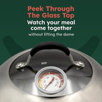 Melting Dome with Thermometer & Glass Top – 12-inch Stainless Steel Griddle Dome - Basting Cover with Steam Vent – Perfect for BBQ, Grilling, Cheese Melting & Family Cooking – 700°F