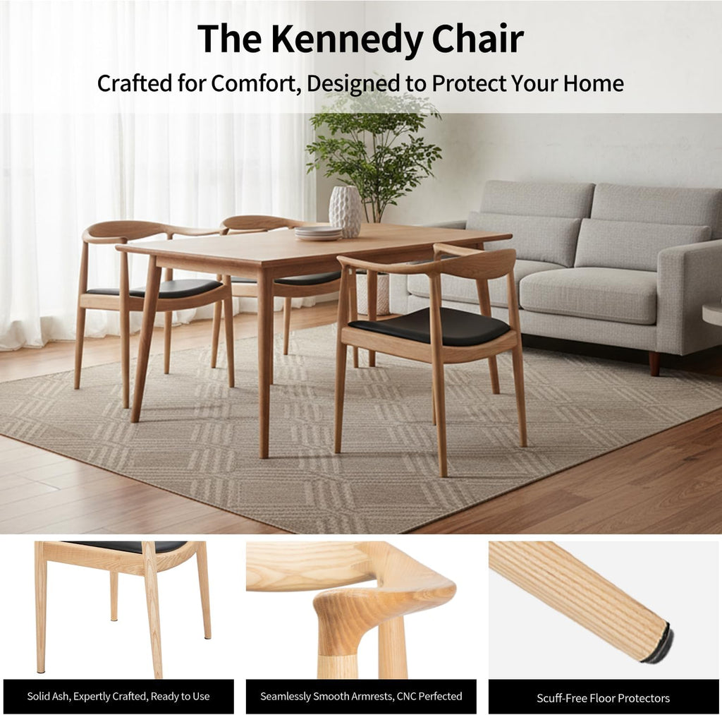 Tomile Kennedy Armchair, Mid Century Modern Dining Chairs (Natural) | Solid Ash Wood Frame, PU Leather Seat, 300 LBS Support, Ergonomic Backrest, Fully Assembled, Great for Kitchen & Home Office