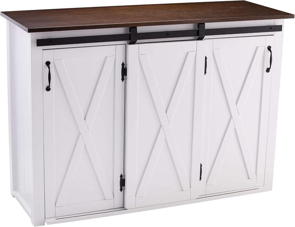 SEI Furniture - Leshire Barn-Door Kitchen Island - Transitional Design, Brown Finish - Ideal for Kitchen, Dining Room (KA1068861)