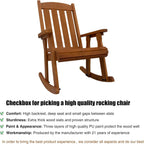 Wooden Patio Rocking Chair with Comfortable Backrest Inclination, High Backrest and Deep Contoured Seat, Solid Fir Wood, Heavy Duty 600 LBS, for Both Outdoor and Indoor (Natural)