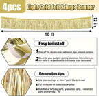 4 Pack 10 Feet Light Gold Foil Fringe Garland Metallic Tinsel Streamers Banner Wall Hanging Curtain Backdrop for Parade Floats, Wedding, Graduate, Mother's Day, Birthday Party Decoration