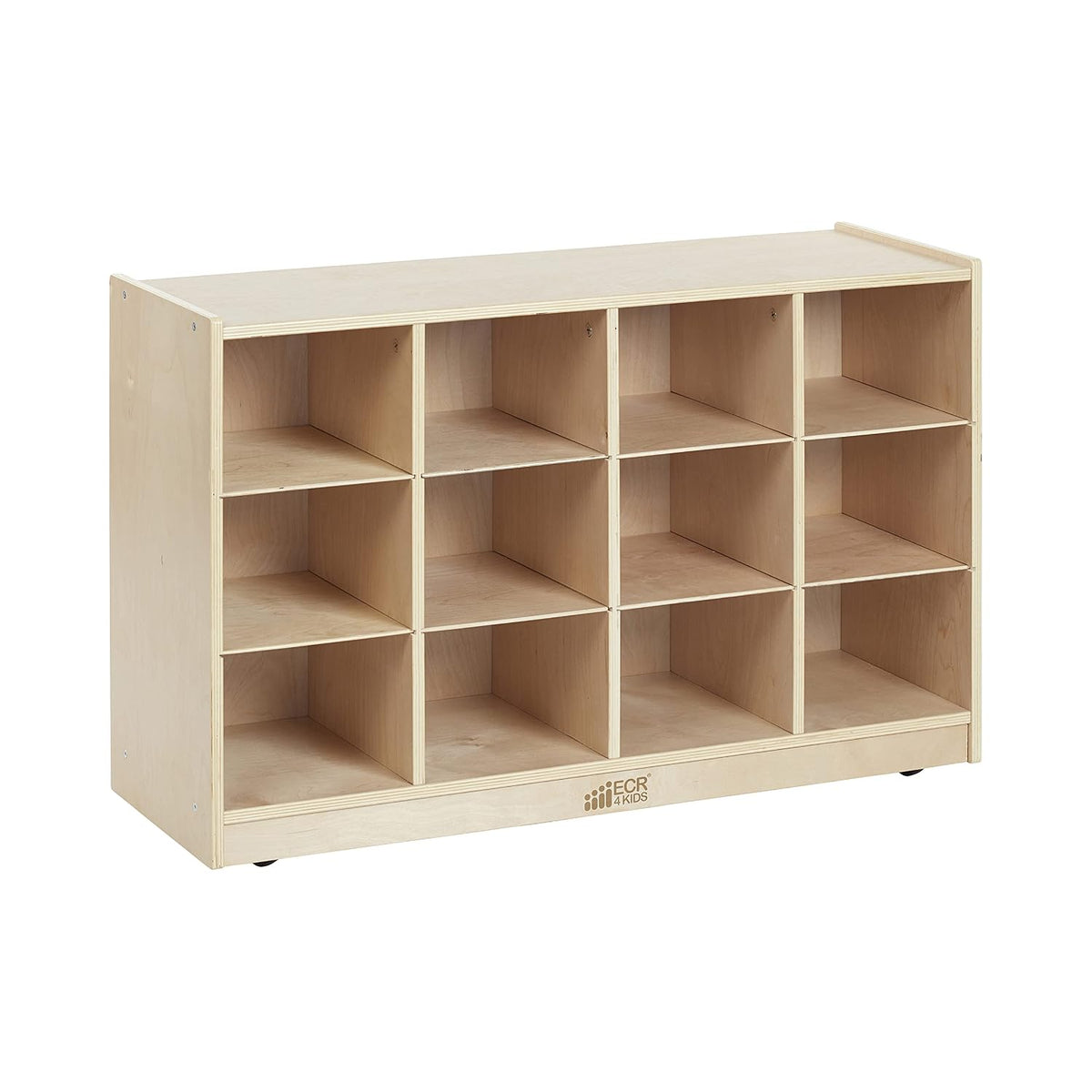 ECR4Kids 12 Cubby Mobile Tray Storage Cabinet, 3x4, Classroom Furniture, Natural | Durable birch, GREENGUARD Gold Certified, 12 cubbies with 4 casters for mobility, organize supplies in a classroom or home