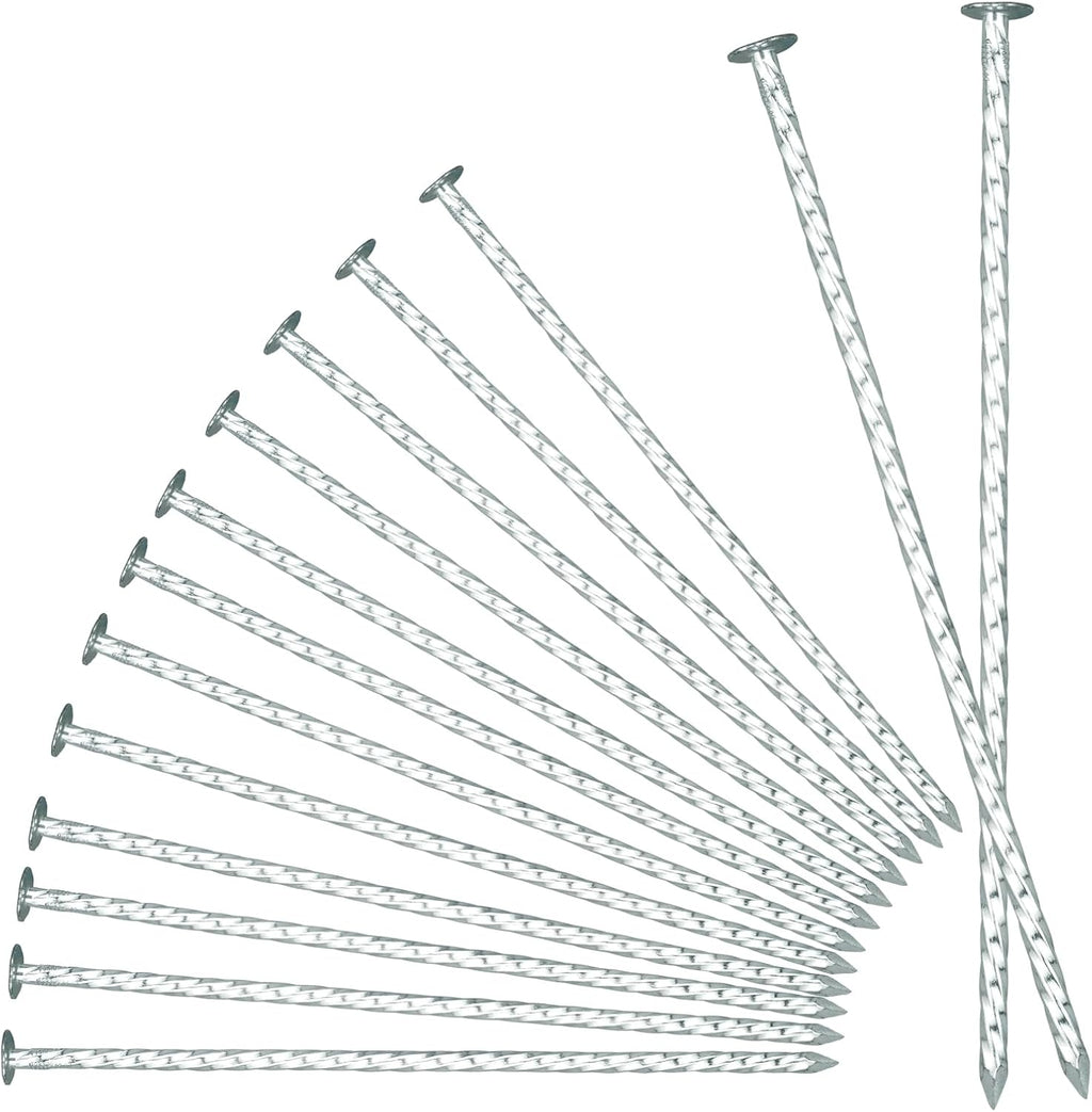 8" Heavy Duty Spiral Landscape Spikes - Solid Galvanized Metal Garden Stakes for Fixing Paver Edging, Weed Barriers, Artificial Turf, Tent and More (100 Pack)