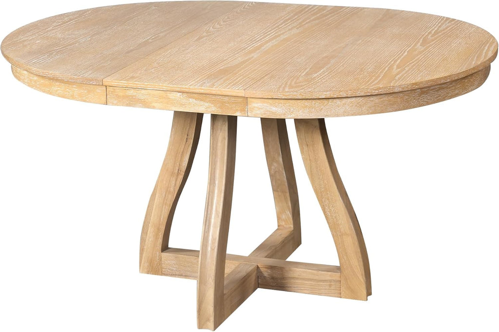 LUMISOL Extendable Round Dining Table for 4-6 People, Farmhouse Kitchen Table with 16” Middle Leaf and Curved Table Legs for Kitchen, Dining Room, Apartment, Natural Wood Wash