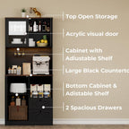71‘’Kitchen Pantry Storage Cabinet with LED Lights and Power Outlet, Tall Farmhouse Kitchen Hutch with Microwave Stand,Globet Hooks and Adjustable Shelf for Dining Living Room,Black