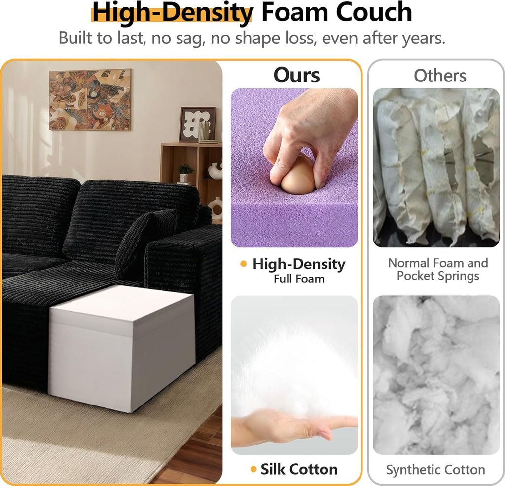 Modular L Shaped Sectional Couch, Cloud Style Sofa with Deep Seat Cushions, Sofa for Living Room and Apartment, Easy Assembly Couch in a Box (Black, 96" L Shape with Right Facing Chaise)