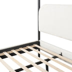 Christopher Knight Home Queen Size Upholstered Canopy Bed Frame with Boucle Fabric, Curved Headboard and Iron Legs, Modern Platform Bed Frame with Slats No Box Spring Needed, White