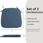 Outdoor Chair Cushions Set of 2,Patio Seat Cushion 17"x16"x2",U-Shaped Dining Chair Cushion 17 by 16 Inch,Water Resistant,Fade-Resistant Chair Pads for Kitchen Garden Furniture(Denim Blue)