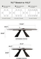 Marble Expandable Table for 8-12 People, 78.74-110.24 Inch Adjustable Length, Heat Resistant Scratch-Resistant Sintered Stone Table Top for Kitchen Dining Room Family Party