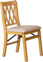 East West Furniture - PNC-OAK-03, A Solid Wood Plano Folding Dining Room Chairs with PU Leather Seat, 3-X Back Design, No Assembly Required, Set of 2, Oak Wood Finish
