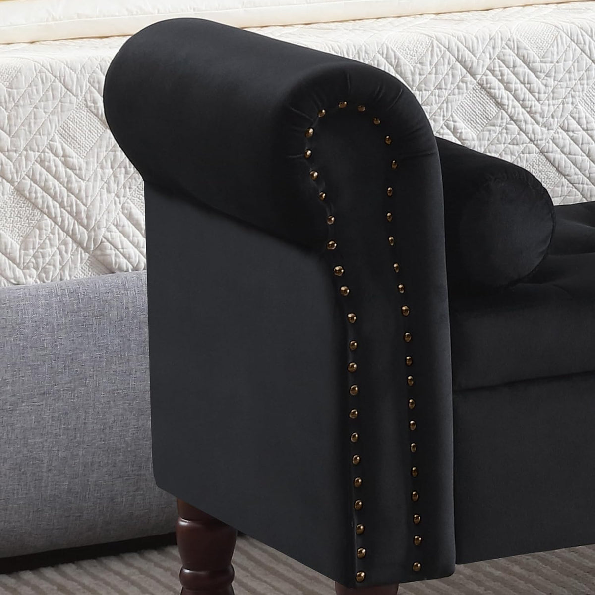 67" End of Bed Storage Bench King Size, Storage Bench for Bedroom, Velvet Bed Bench with Storage Upholstered Tufted Storage Ottoman Bench with Arms for Bedroom, Living Room, Entryway, Black