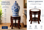 16" Marble Top Accent Side Table, Chinese Wooden Plant Stand, Oriental Display Pedestal for Living Room & Chinoiserie Decor
