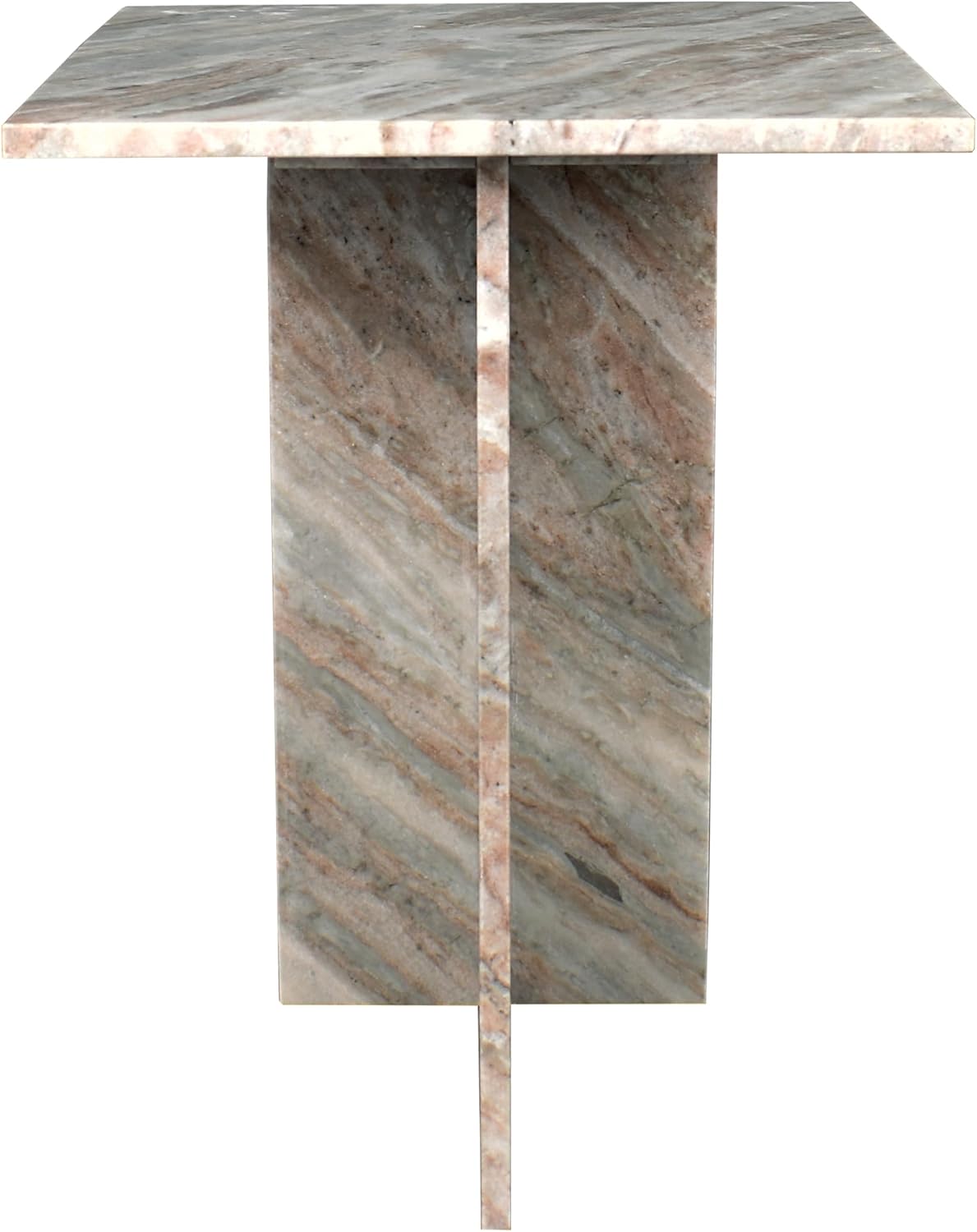 Eyely BTM1104A Thorne 18.5" Contemporary Natural Marble Handmade T-Shaped End Table, Side Table for Bedroom, Living Room, Gray/Beige