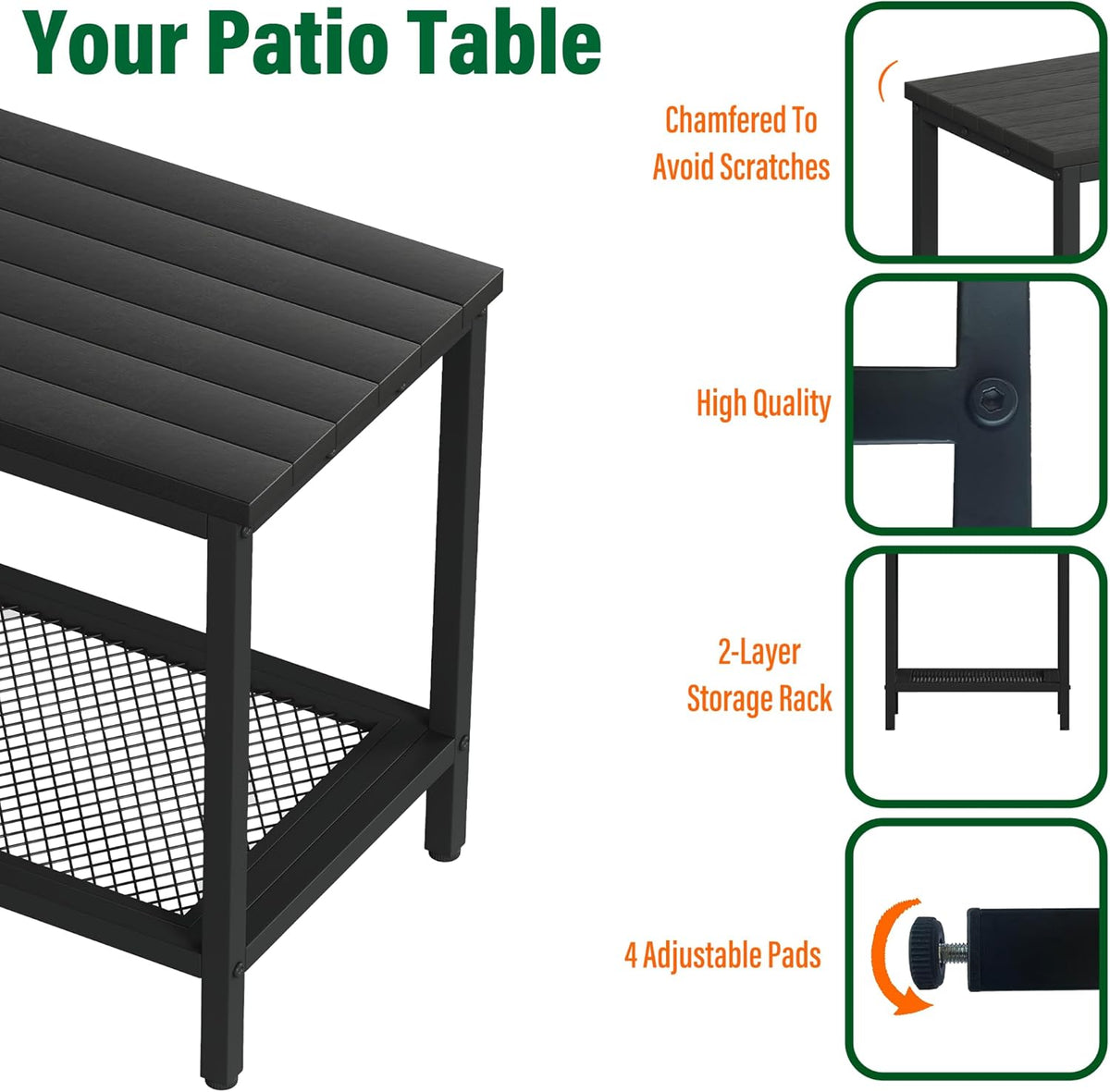 Outdoor Side Table with Storage 2-Tier Patio End Tables Black | Outdoor Accent Table Small Side Table For Pool, Deck, Garden