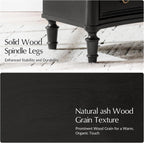 HULALA HOME 3 Drawer End Table with Charging Station, 26" Wide Endtable with Solid Wood Legs and Curved Profile, Classic Side Table for Living Room, Black