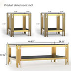 Henf 3-Piece Black Glass Living Room Table Set, 2-Tier Glass Coffee Table & 2 End Tables, Luxury Gold Coffee Table Set of 3 with Shining Golden Frame for Living Room Apartment Office