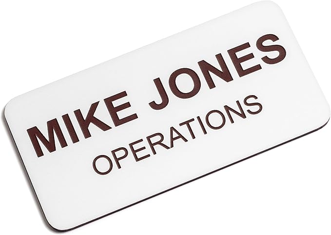 Custom Engraved Name Tag Badges – Personalized Identification with Pin or Magnetic Backing, 1.5 Inches x 3 Inches, White/Burgundy