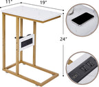 VECELO C-Shaped End Side Table Set of 2, with Charging Station & Two USB Ports and Outlets for Living Room, Bedroom, with Adjustable Feet for Couch/Sofa, Bedside, Small Spaces， Gold