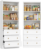 Cyclysio 80" Kitchen Pantry Cabinet with 3 Drawers, Tall Storage Cabinet Wood Food Pantry with Thickened Top Panel and Adjustable Shelves, Versatile Cupboard for Kitchen, Dining Room, White