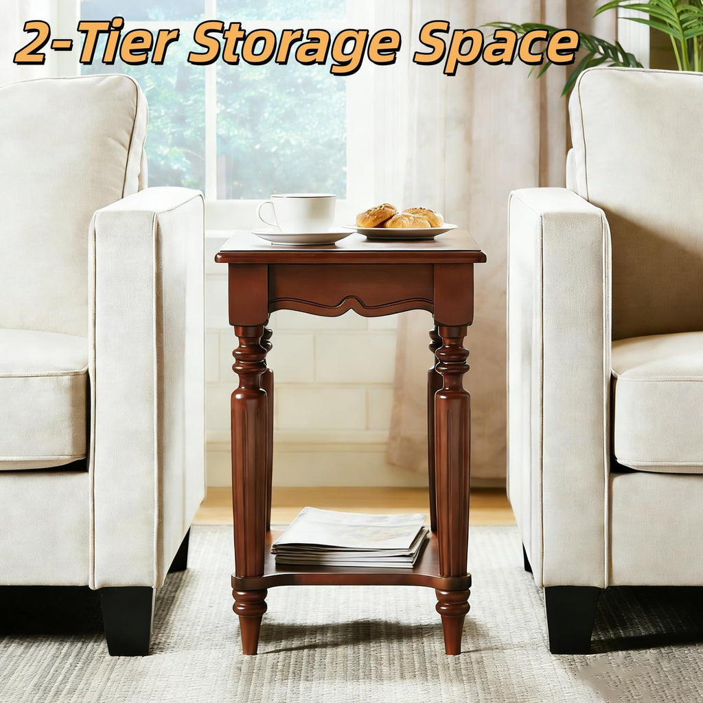 YUNMUAIR-2-Tier Side Table,Vintage Rectangle Sofa Side Tables,Mid Century Accent Bedside Tables with Shelf,Solid Wood End Table for Living Room Bedroom