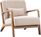 ANJ Mid Century Modern Accent Chairs Set of 2, Single Fabric Lounge Reading Armchair with Solid Wood Frame, Easy Assembly Arm Chairs for Living Room Beige 2
