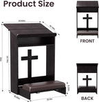 Foldable Prayer Kneeler, Wooden Prayer Bench with Storage Shelf, Cushion Pad, Rounded Corner Bookend and Customizable Cross Decoration, Reinforced Steel Tube Base Design (Dark Brown)