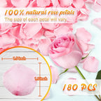180 PCS Real Pink Dried Rose Petals Confetti for Wedding, 1.75oz Freeze Rose Petals for Romantic Pink Wedding Valentine's Day Proposal Decor, Dinner Centerpieces Party