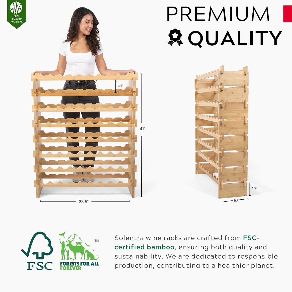 72 Bottle Wine Rack – Modular Freestanding Bamboo Wine Storage Shelf for Home, Kitchen & Cellar – Stackable Wine Organizer Stand