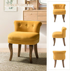 HULALA HOME Velvet Vanity Stool with Low Back, Mustard | Small Modern Vanity Chair with Solid Wood Legs for Women Girls, Bedroom, Dressing Table