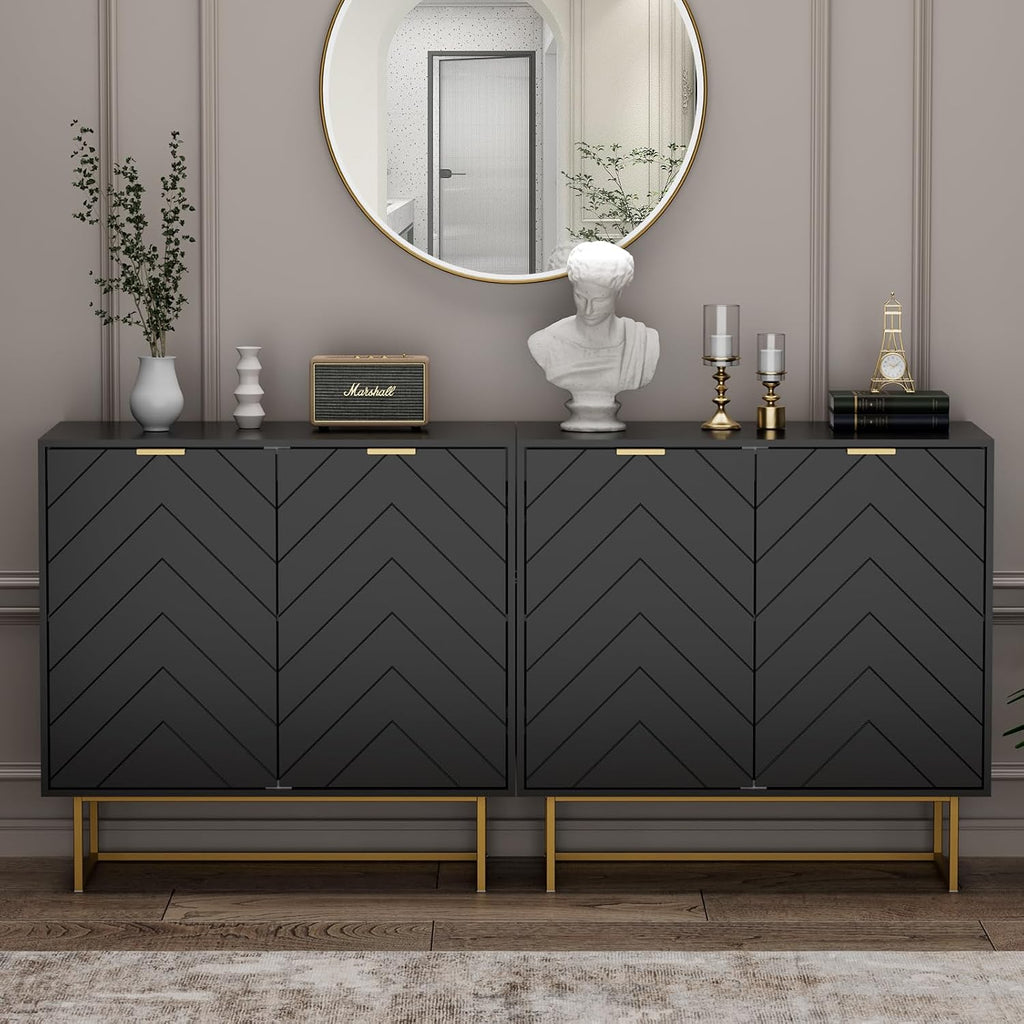 Modern Sideboard Buffet with Storage, Set of 2 Modular Cabinets, Black