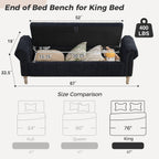 67" Storage Bench for Bedroom End of Bed King Size, Bedroom Bench with Storage for Foot of Bed, Upholstered Storage Benches with Nailhead Trim and Pillows, Linen Black