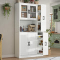 68" Kitchen Pantry Cabinet with Side Drawer, Kitchen Pantry Storage Cabinet | Tall White Pantry with Acrylic Door, Freestanding Food Hutch with Microwave Stand for Dining Room, Kitchen
