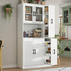 68" Kitchen Pantry Cabinet with Side Drawer, Kitchen Pantry Storage Cabinet | Tall White Pantry with Acrylic Door, Freestanding Food Hutch with Microwave Stand for Dining Room, Kitchen